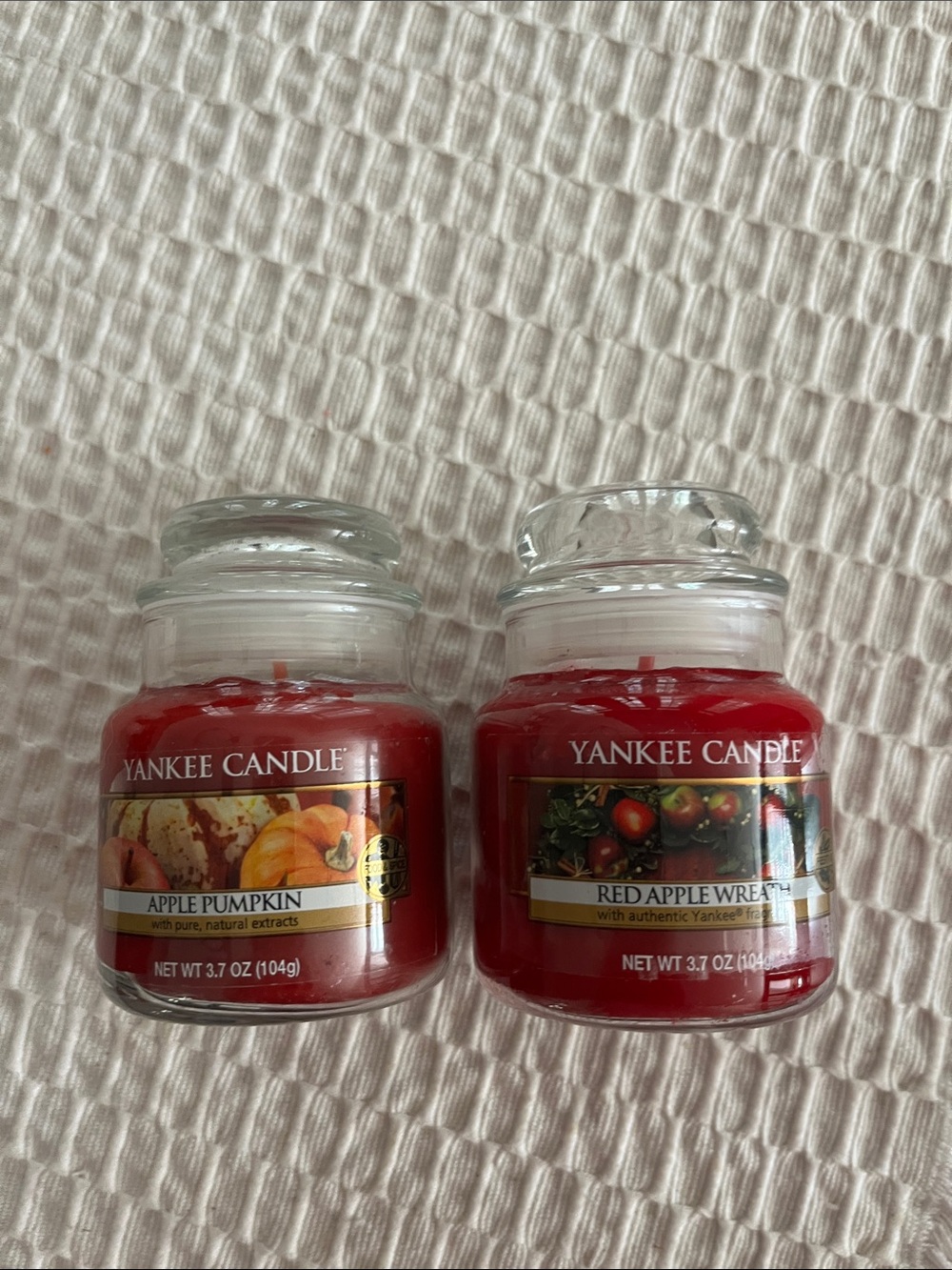 Yankee Candle Small Jar Candles in Bright Red (Apple Pumpkin & Red Apple Wreath)